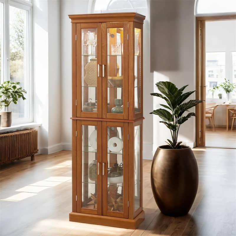 Lighted Curio Diapaly Cabinet w/ Adjustable Shelves and Mirrored Panel