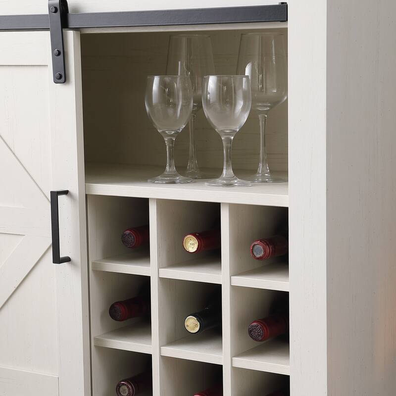 GDFStudio - Clara Compact Farmhouse Wine Storage Cabinet with Sliding Barn Door and Adjustable Shelves - Particle Board