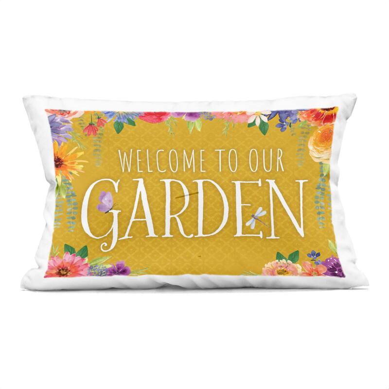 Stupell Garden Welcome with Floral Border Decorative Printed Throw Pillow Design by Nicole DeCamp - Accent - Polyester - Yellow - Single