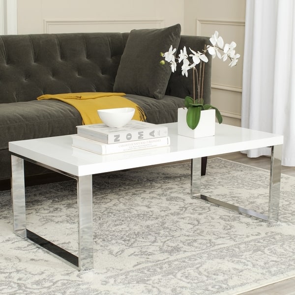 slide 2 of 6, SAFAVIEH Rockford White/ Chrome Glam Coffee Table - 43.3" x 23.6" x 16.5"