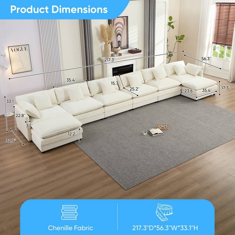 Mixoy 217''U-Shaped Modular Sectional Sofa,8-Seater Cloud Couch with Ottoman and Cushions,Sleeper Deep Seat Couches - 6+2