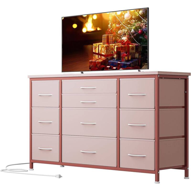TV Stand with Power Outlet, 10 Drawers for 55'' TV - n/a