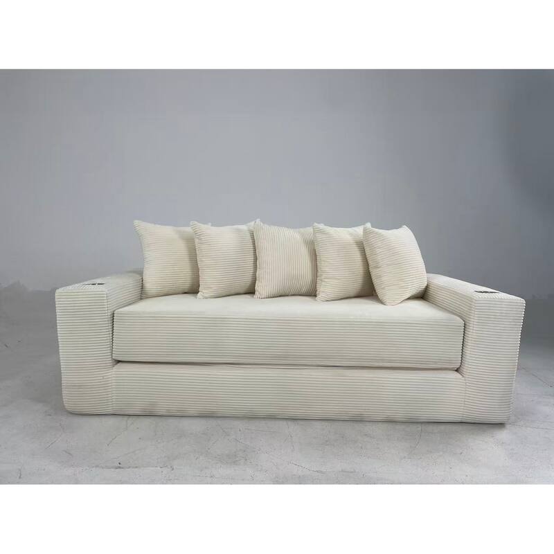 Convertible Sofa Bed, 76" Boneless Loveseat Couch 2 in 1 Foldable Floor Sofa Couch with 2 Cup Holders, Folding Sleeper Chair