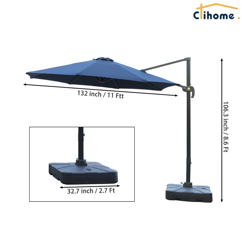 Clihome 11Ft Cantilever Umbrella With Crank And Base