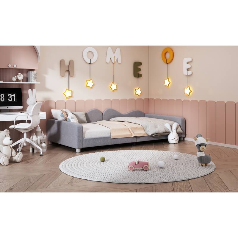 Twin Size Sherpa Fabric Upholstered Daybed with Cloud-Shaped Backrest for Bedroom