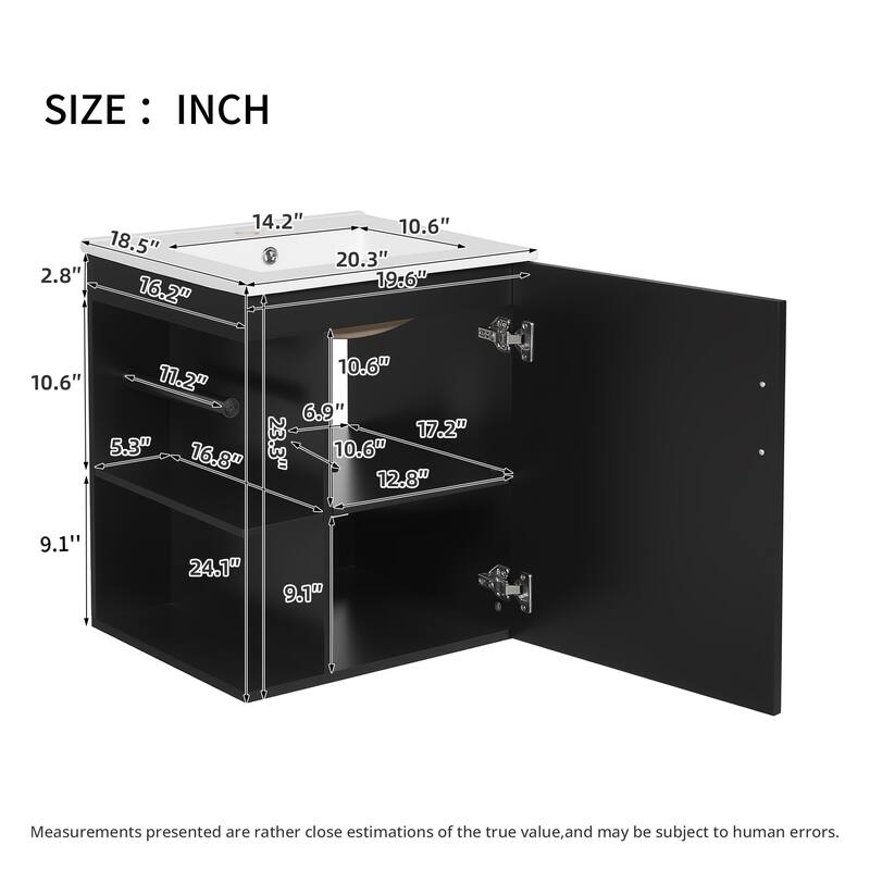 Roomfitters 20 Inch Wall Mounted Bathroom Vanity & Side Cabinet Combo, Floating Storage Station with Sink