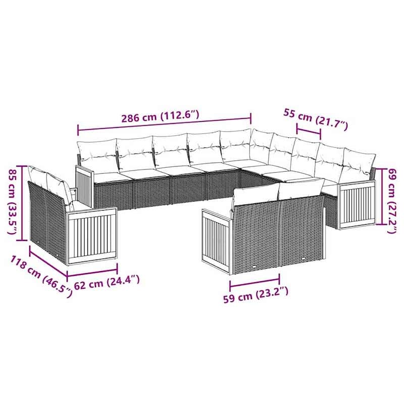 vidaXL Patio Sofa Set with Cushions Outdoor Conversation Furniture Poly Rattan