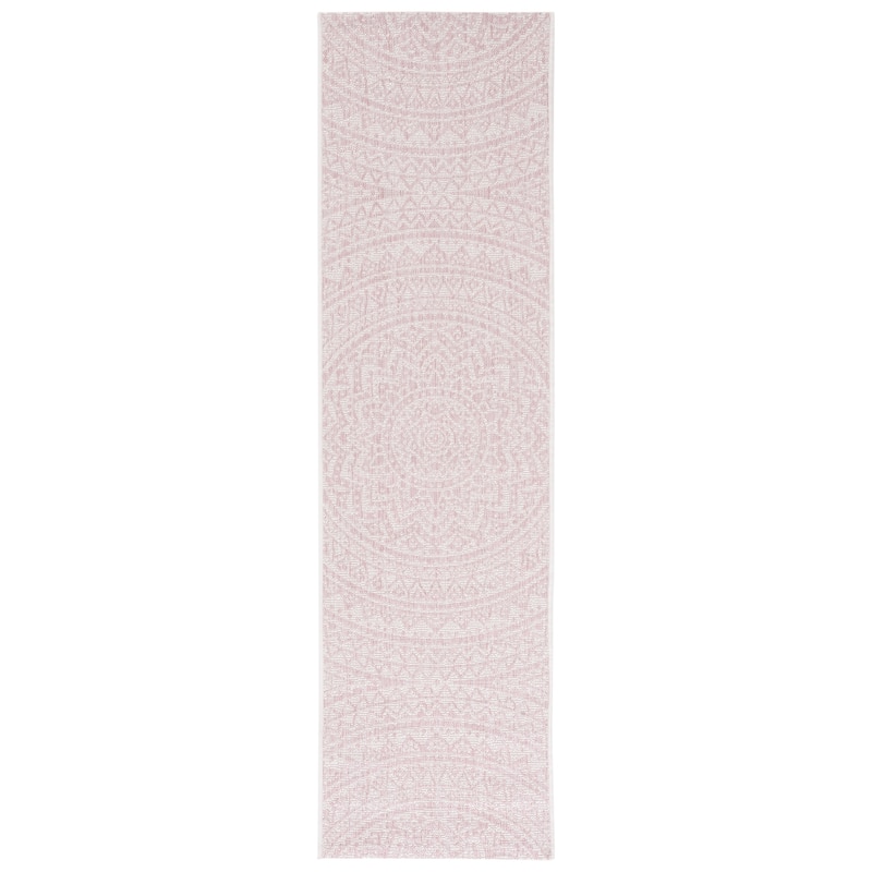 SAFAVIEH Courtyard Fran Mandala Indoor/ Outdoor Waterproof Patio Backyard Rug - 2'3" x 8' Runner - Ivory/Soft Pink
