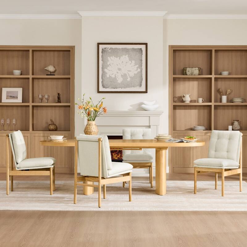 Spruce & Spring Mid-Century Modern Solid Wood Dining Chair with Tufted Cushion - Set of 4 - Linen