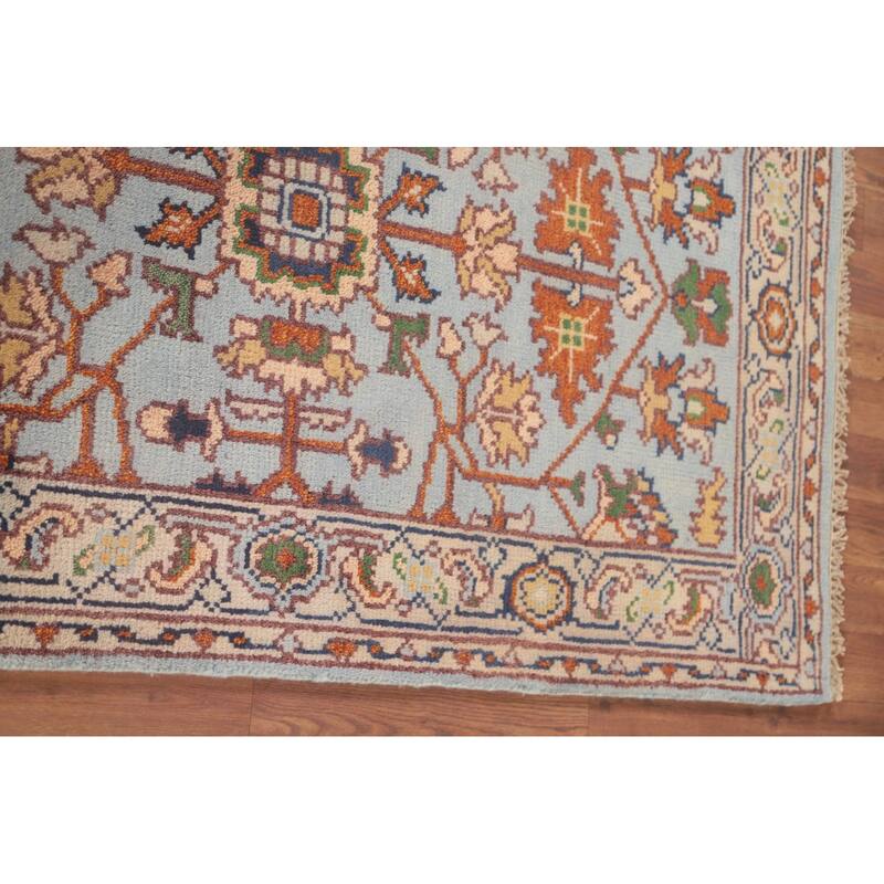 Light Blue Heriz-Serapi Accent Rug Hand-Knotted Floral Wool Carpet - 2'11"x 5'1"