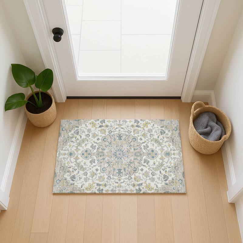 Machine Washable Indoor/ Outdoor Traditional Indore Chantille Rug