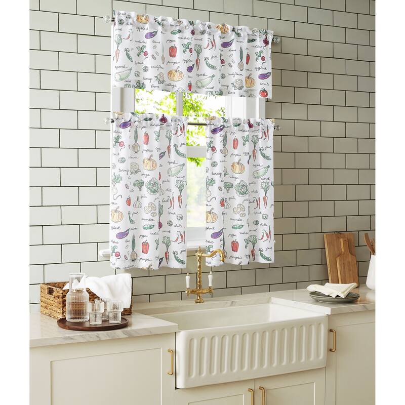 Vegetables Veggie Harvest Kitchen Curtain Set with Valance & Tiers