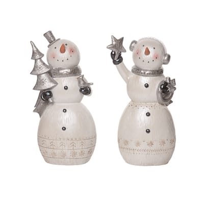 Transpac Large Resin Metallic Snowman Figurine Set of 2 Christmas Home Decorations - Multicolor