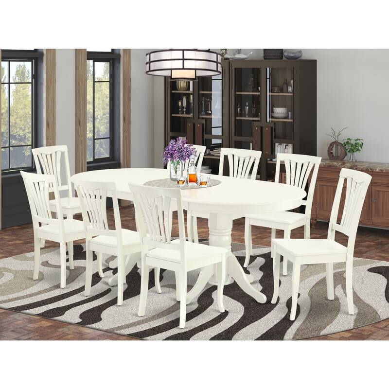 8-Piece Dining Room Set - Linen White Table & Chairs - Modern Kitchen Dinette Set - Butterfly Leaf Table for 4-8 Guests - 76.3