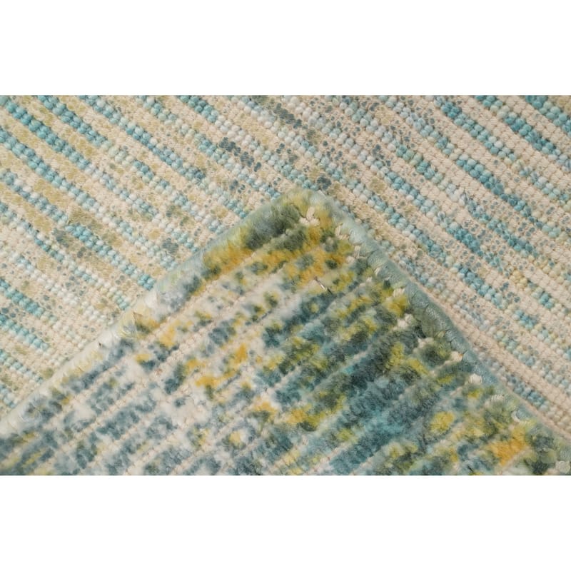 Hand Knotted Oriental Viscose Silk Carpet Modern All-Over Green Abstract Area Rug - 4' 0'' X 2' 0''