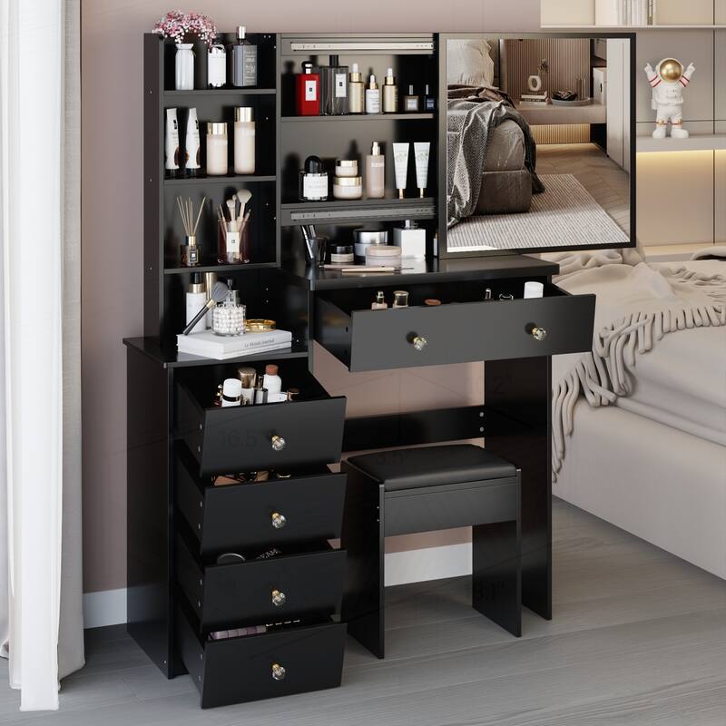 Versatile Middle Size Bedside Cabinet with Extra Large Sliding Mirror and High Capacity Storage
