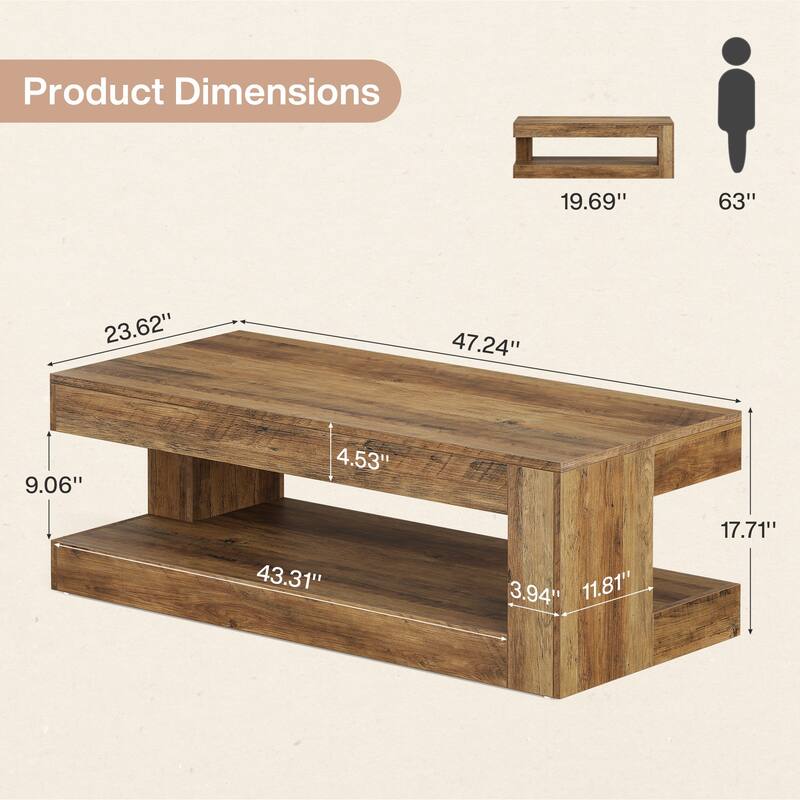 47.3" Farmhouse Rectangular Coffee Table for Living Room