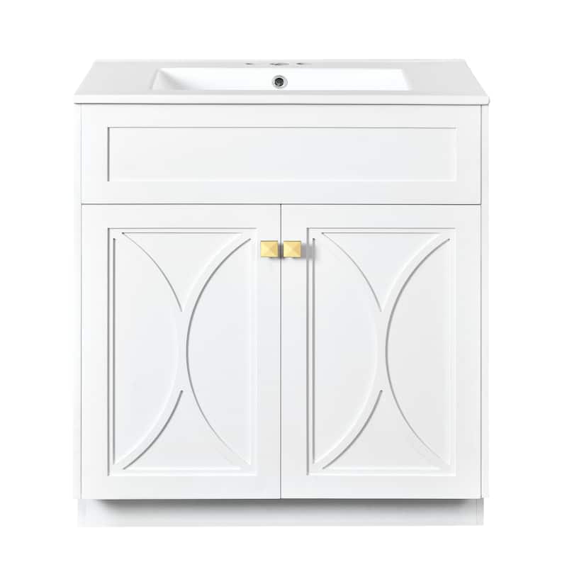 30'' Freestanding Bathroom Vanity with White Integrated Ceramic Sink - 30'' x 18.3'' x 34''