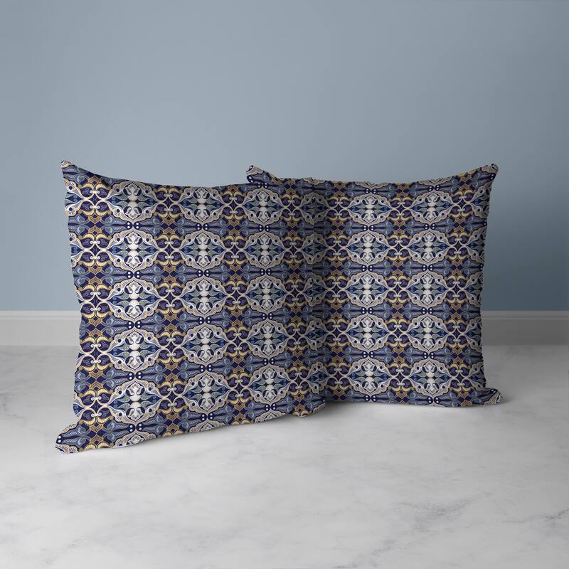 Floral Elegance Faux Suede Reversible Throw Pillow Blue and White