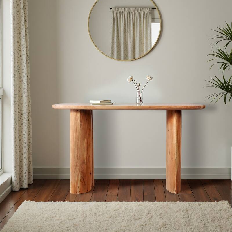 Acacia Wood Console Table Rounded Edge Design Casual Style - 30" Brown - 51" x 18" x 30"