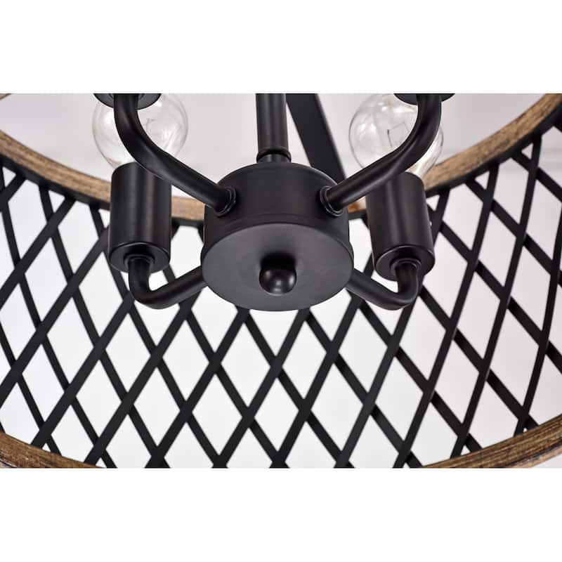 Agustin Matte Black 4-Light Metal Geometric Drum Shade Chandelier