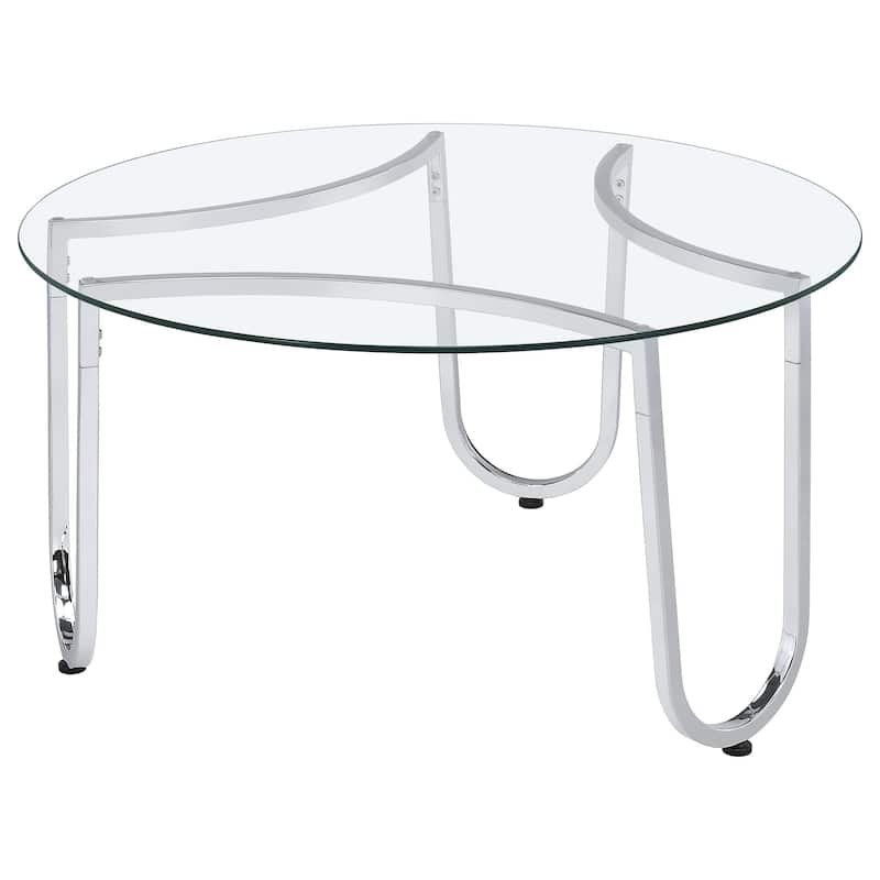 Beller Round Tempered Glass Top Cocktail Coffee Table Chrome
