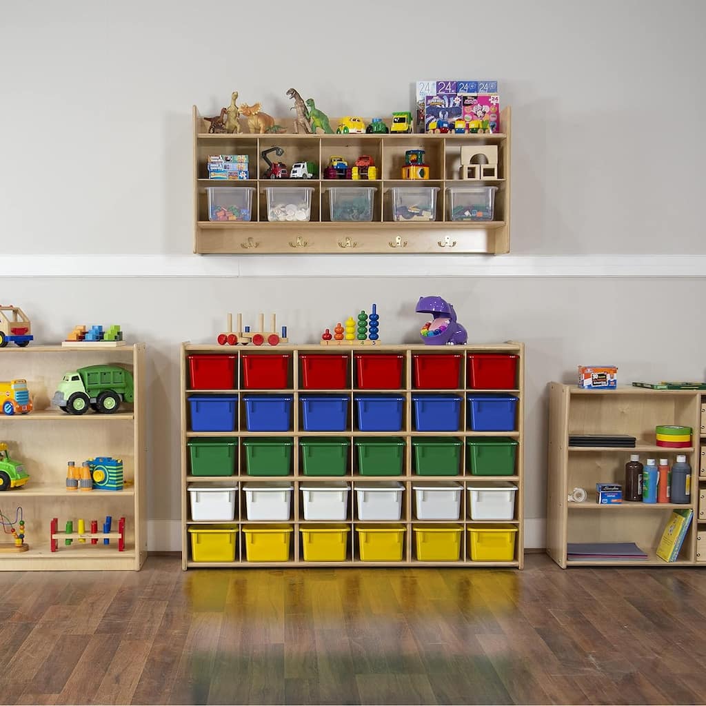 Contender Kids 30-Cubby Montessori Storage Cabinet with Assorted Bins, Toddlers Shelf Organizer Storage Box - 33.87-Inch Height