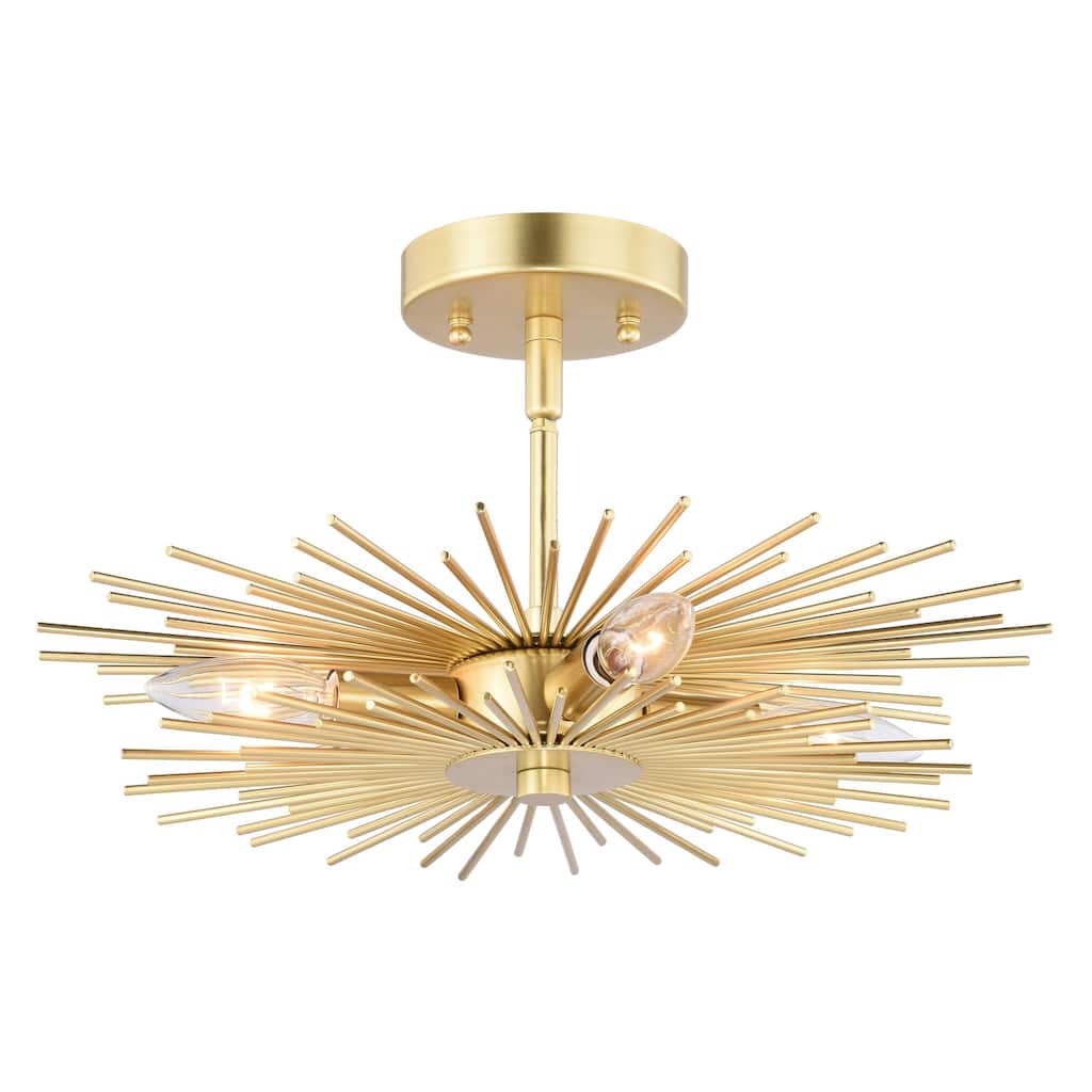 Modern Ceiling Light Flush Mount - Mid Century Style Gold Finish - 16 Inch Wide Semi Flush Mount Light - 15.5