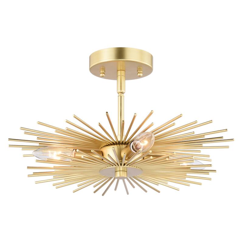 Modern Ceiling Light Flush Mount - Mid Century Style Gold Finish - 16 Inch Wide Semi Flush Mount Light - 15.5