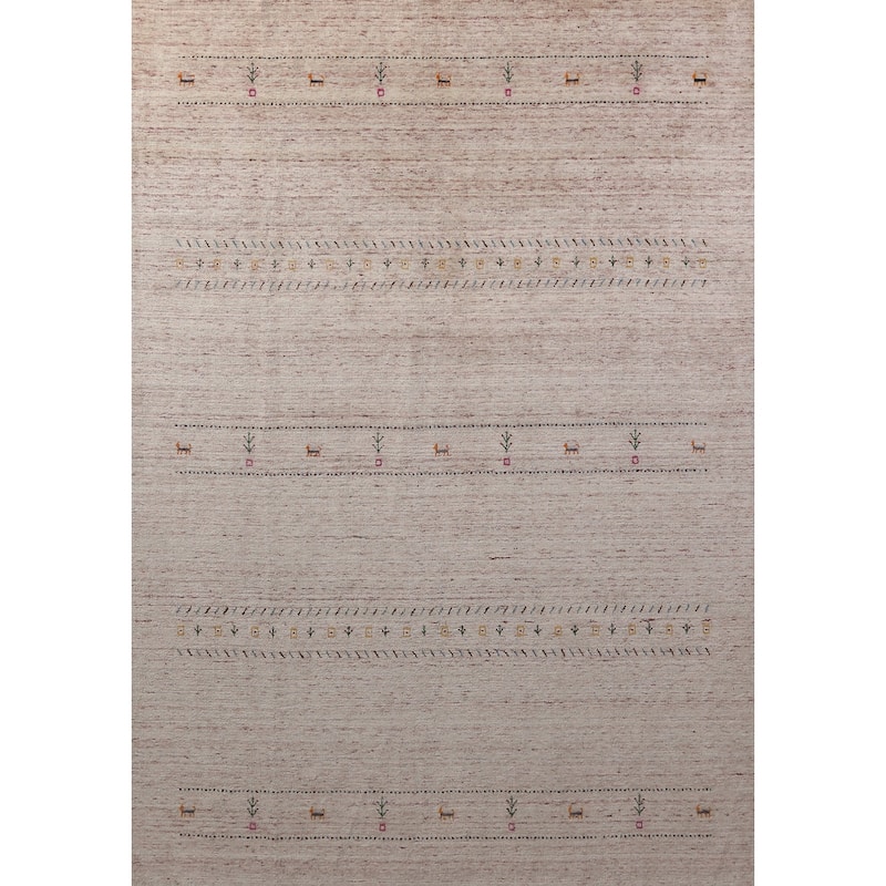 Hand Knotted Oriental 100% Wool Carpet Tribal Animal Pictorial Pink Gabbeh Area Rug - 11' 5'' X 8' 9''