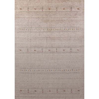 Hand Knotted Oriental 100% Wool Carpet Tribal Animal Pictorial Pink Gabbeh Area Rug - 11' 5'' X 8' 9''