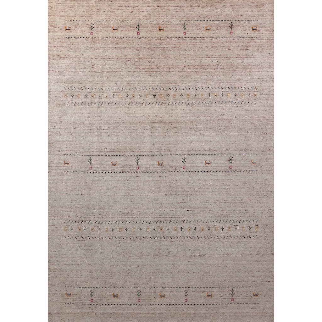 Hand Knotted Oriental 100% Wool Carpet Tribal Animal Pictorial Pink Gabbeh Area Rug - 11' 5'' X 8' 9''