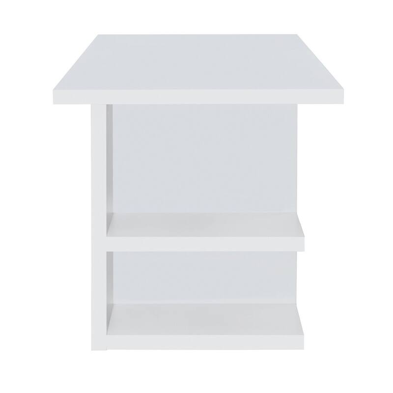 Modern Writing Desk with Shelves - 71 Inch Rectangular Computer Desk, White Finish