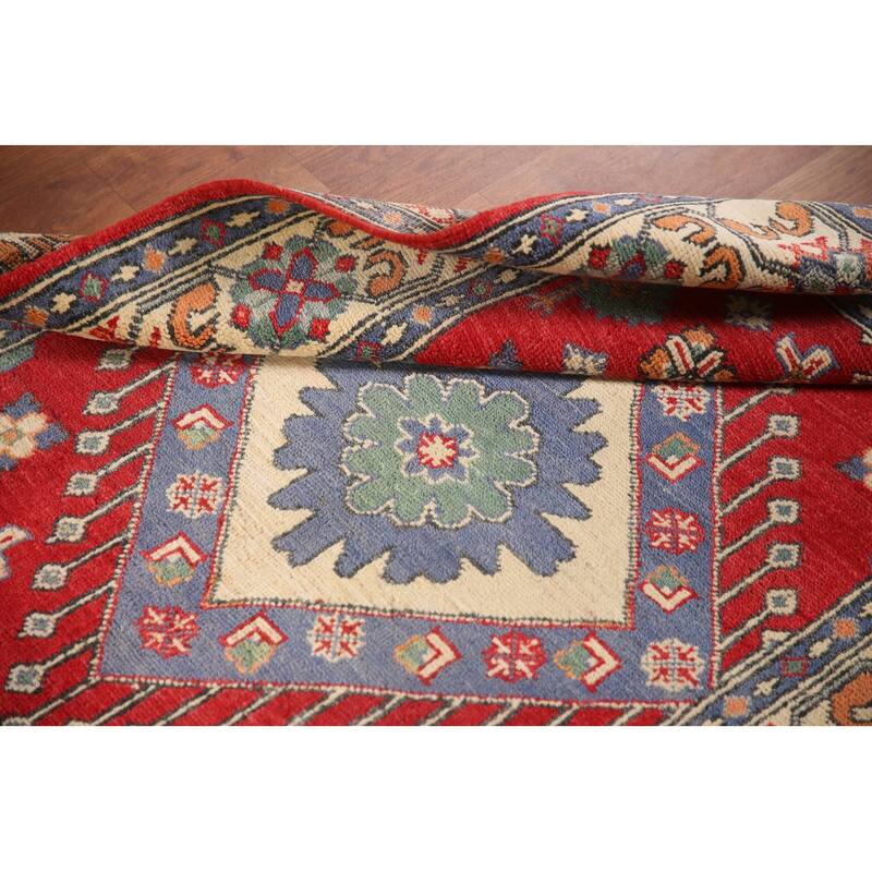 Geometric Kazak Rug Hand-Knotted Traditional Foyer Wool Carpet - 3'4"x 4'10"