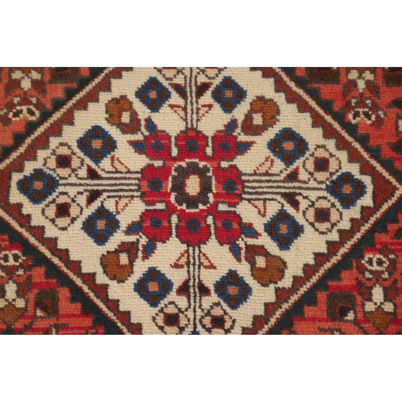 Geometric / Medallion Hamedan Vintage Runner Rug Handmade Wool Carpet - 3'5"x 10'4"