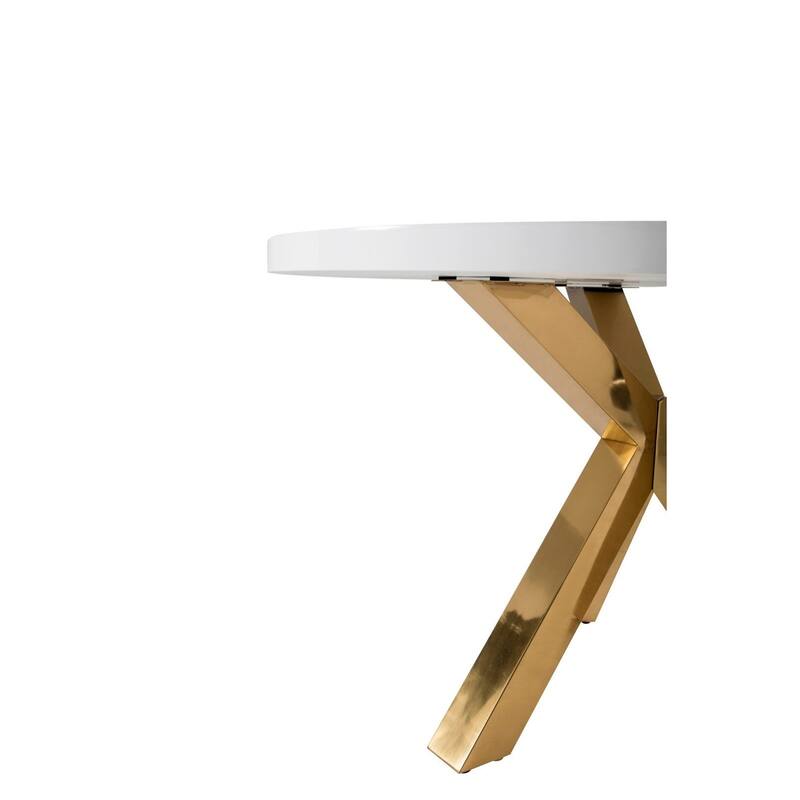 HomeRoots 48" White and Gold Wood and Metal Cross Leg Base Round Top Dining Table - 48.00 in. x 30.00 in. x 48.00 in.