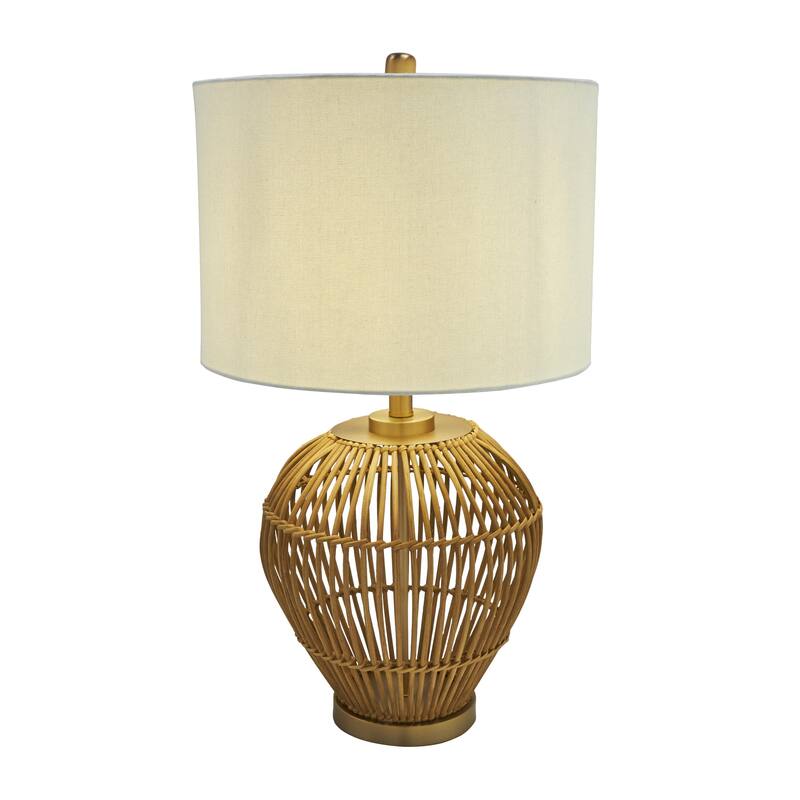 Rattan Handmade Woven Open Frame Room Table Lamp with Gold Accents - Brown - Roche River Decor