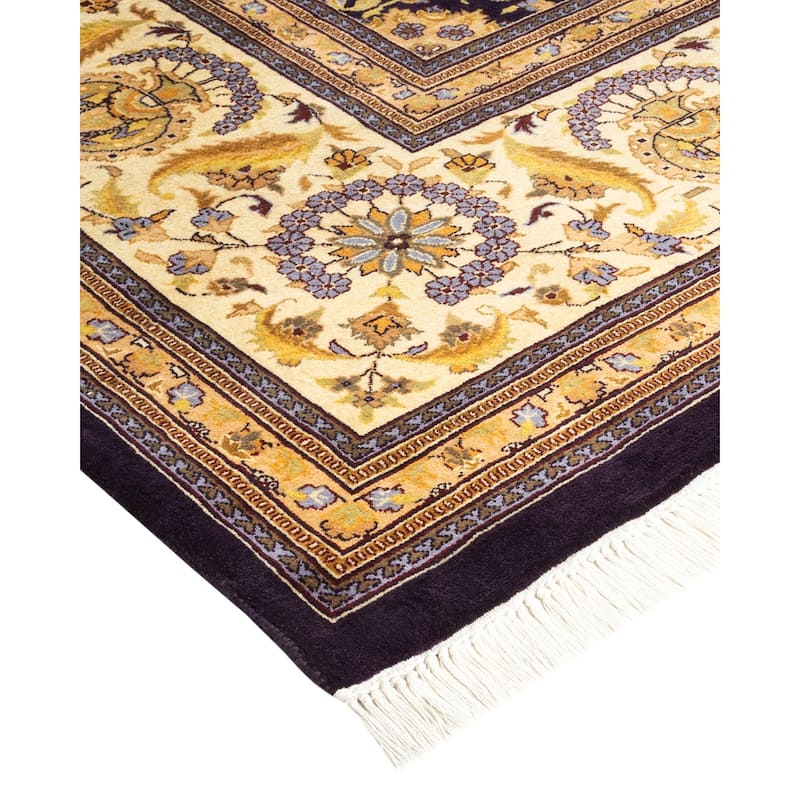 Overton Hand Knotted Wool Vintage Inspired Traditional Mogul Purple Area Rug - 9' 1" x 12' 0"