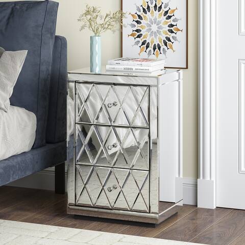 Mirrored Accent Nightstand with 3-Drawers