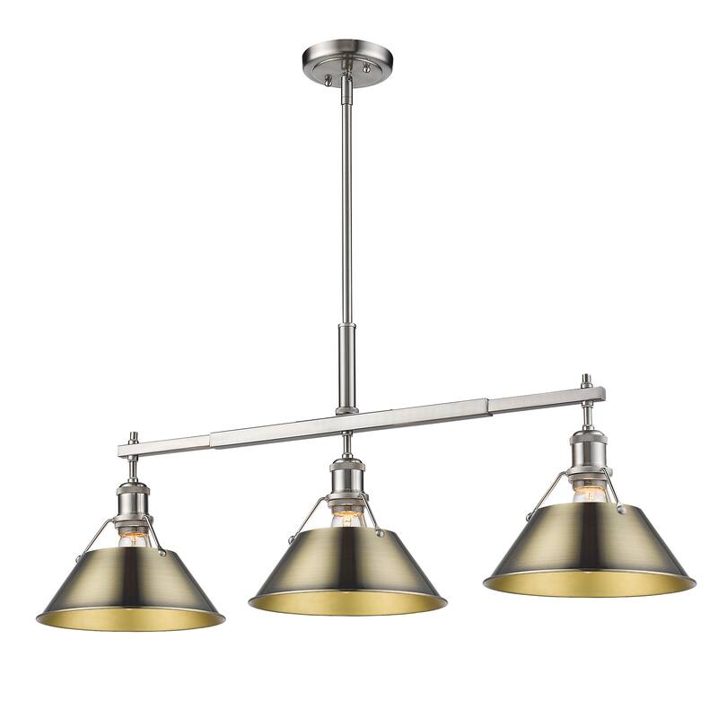 Orwell 3-Light Linear Pendant in Pewter with Aged Brass - Silver