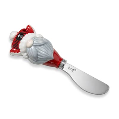 Lars Gnomie Cheese Spreader Red Multi Ceramic Cutlery Serving Accessory Hand Wash Only 1.31 in h x 5.5 in l x 2 in w