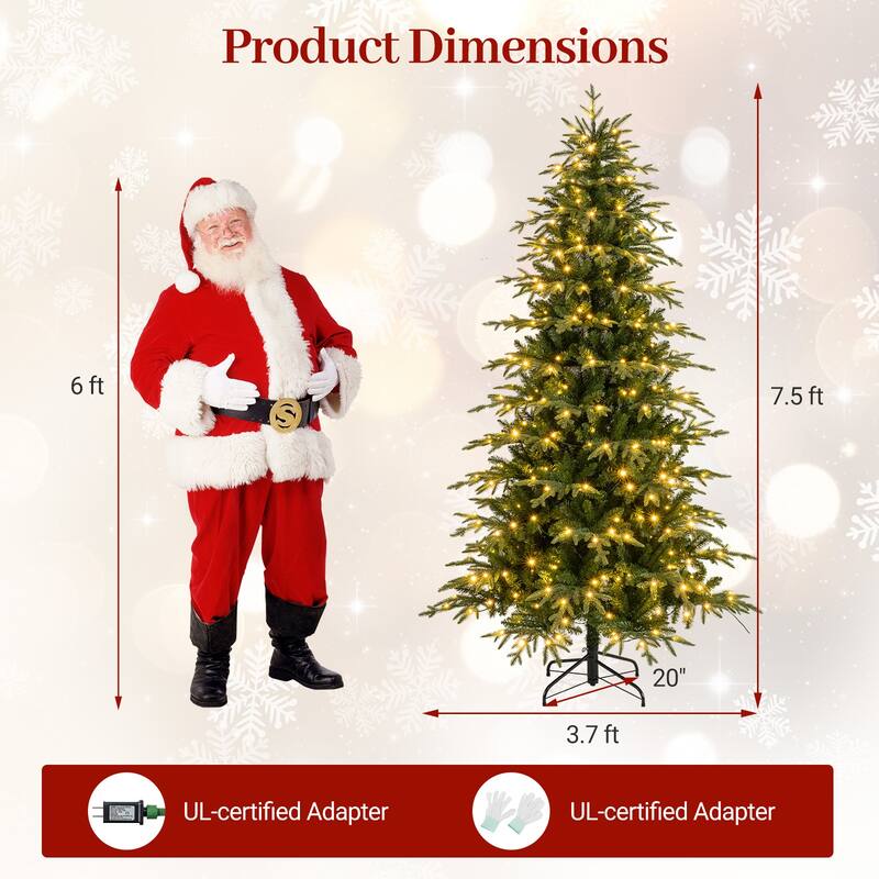 Gymax 7.5 FT Artificial Christmas Tree Pre-lit Xmas Tree w/ 1195
