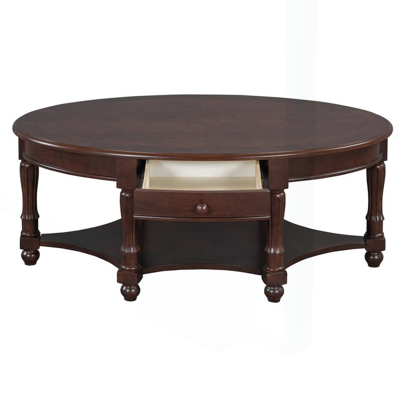 Vintage Oval Coffee Table with Multiple Storage Options and Sturdy Construction