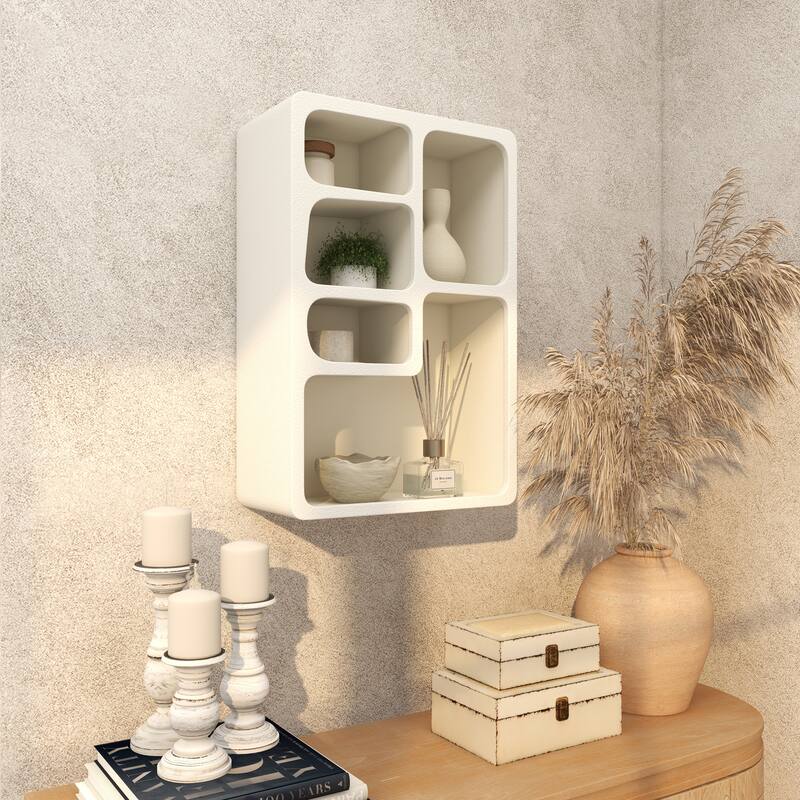 Wooden 5 Shelf Geometric Room Wall Shelf with Block Shapes - Black or Cream