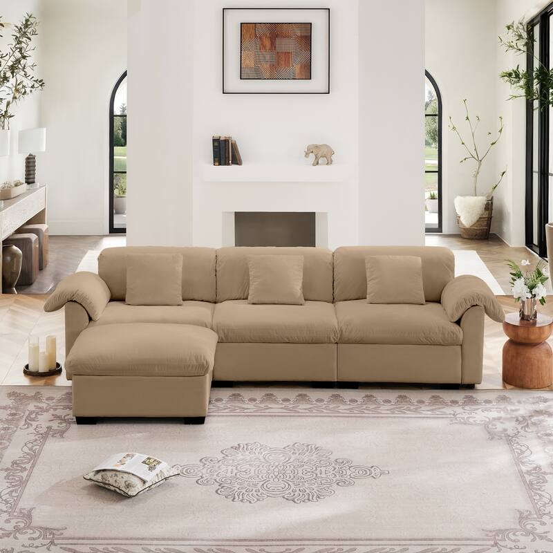 3 Deep Seat L-Shaped Modular Storage Sofa with 1 Storage Ottomans