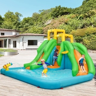 Inflatable Water Park Bounce House with Climbing Wall without Blower - 157.5" x 142" x 100.5" (L x W x H)