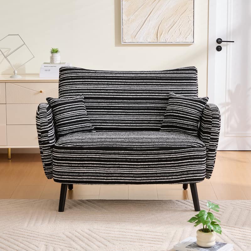 Modern 2-Seater Sofa Deep-Seated Sofa with Armrest Pillows & Side Storage Pockets, for Bedroom, Apartment, Black