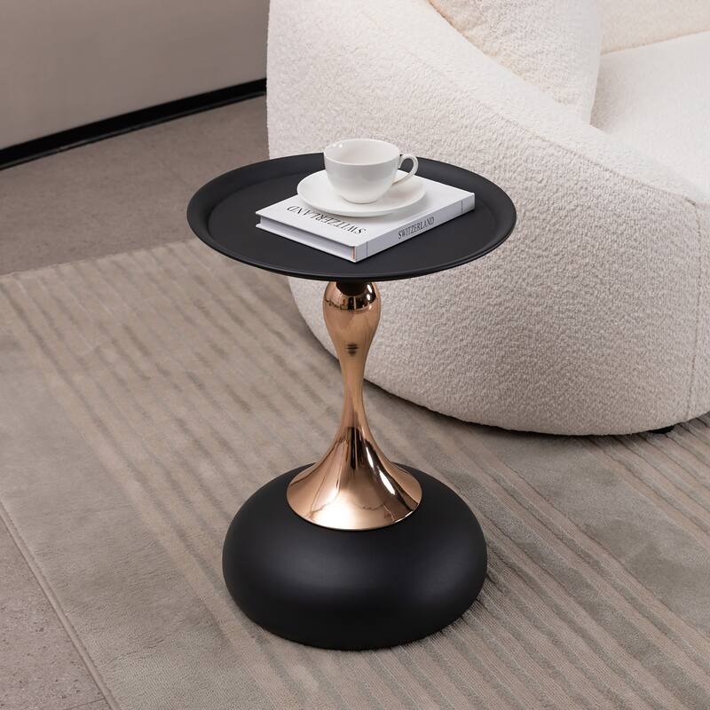 Mermaid Tail End Coffee Table Round Side Table, Modern Metal Pedestal Table, Minimalist Accent Table For Small Spaces - Black