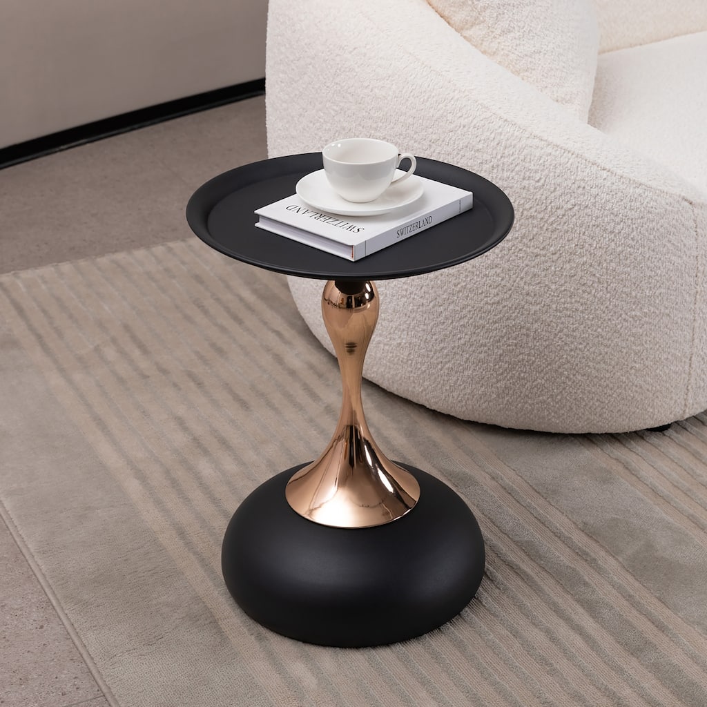 Mermaid Tail End Coffee Table Round Side Table, Modern Metal Pedestal Table, Minimalist Accent Table For Small Spaces