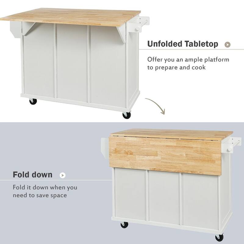 Kitchen Island Cart with Wheels Drop-Leaf, Storage Racks